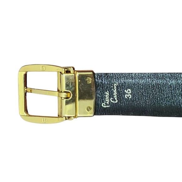 Pierre Cardin Size 36 Leather Belt Reversible Black Brown Gold Buckle - Picture 6 of 8